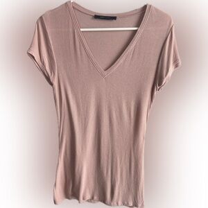 BCBG Blush V-Neck Short Sleeve Top